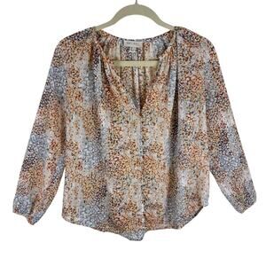 See U Soon Multicolor Speckled Semi-Sheer Split Neck 3/4 Sleeve Blouse Size S